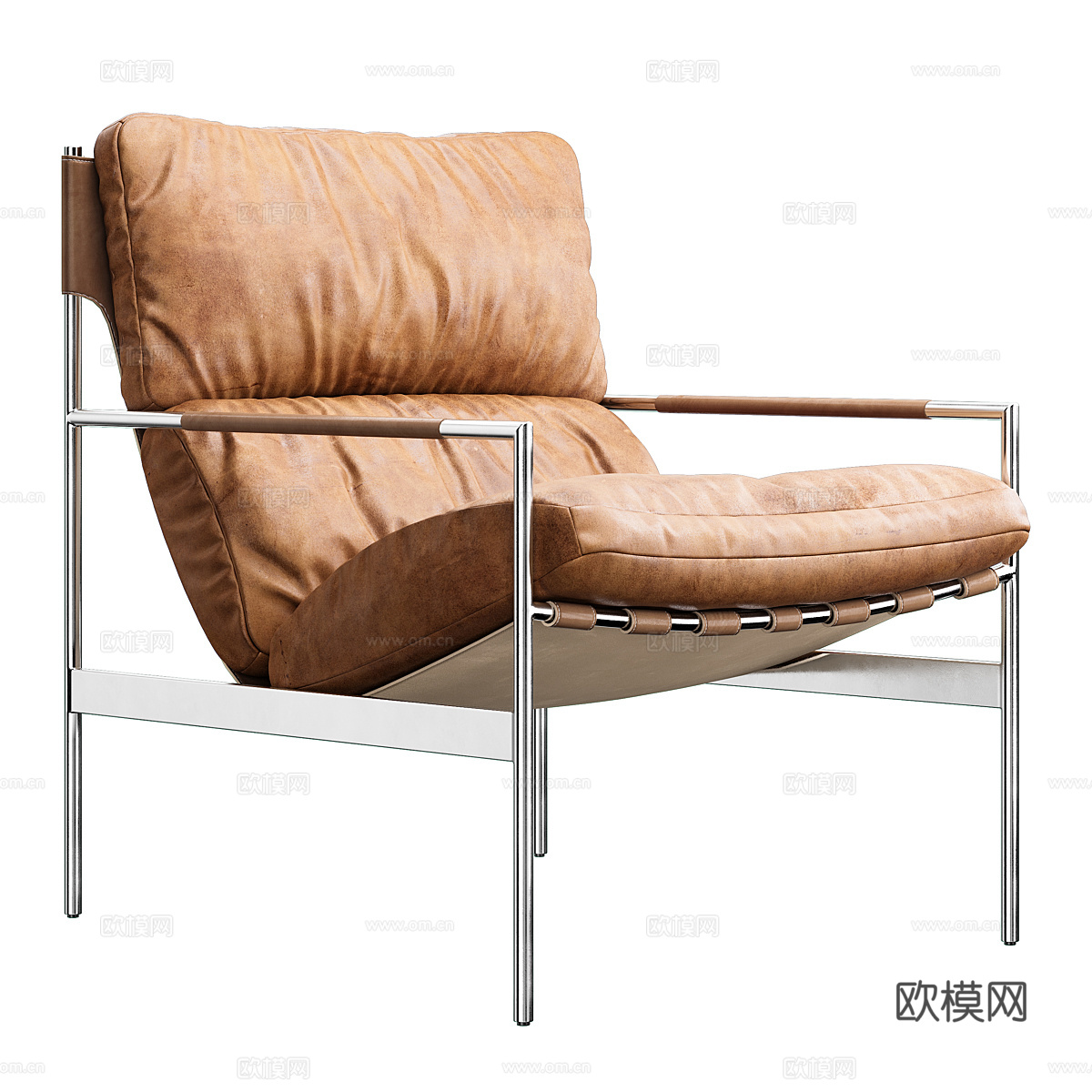 现代意式皮革布艺休闲椅3d模型