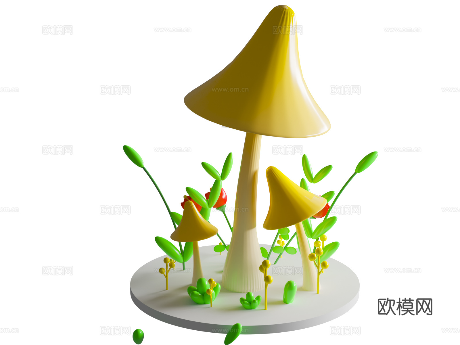 卡通立体蘑菇小场景 蘑菇小场景 卡通小场景3d模型