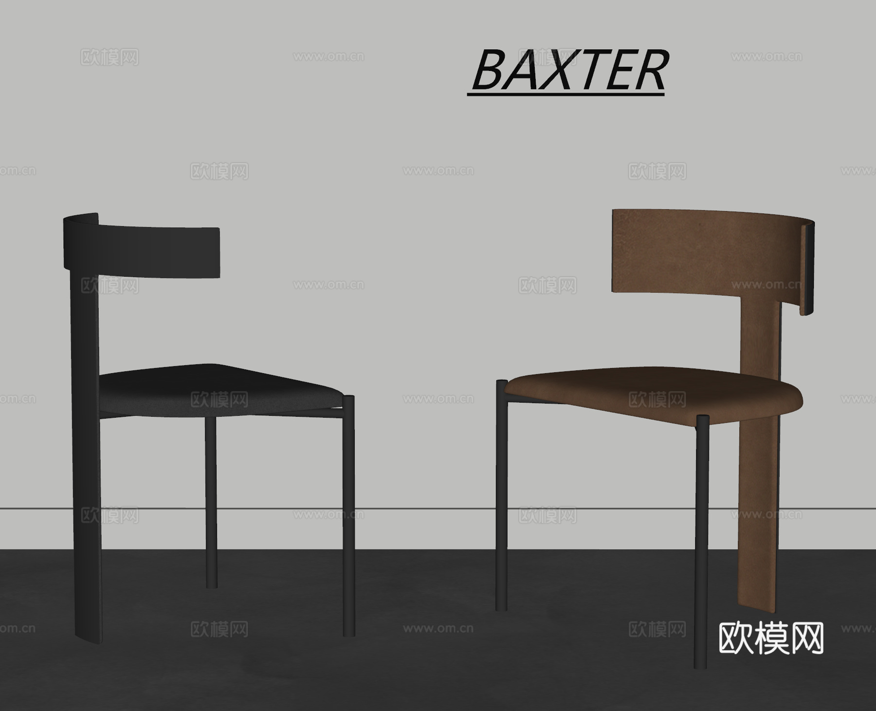 BAXTER 现代 意式 中古风 极简 单椅组合 餐椅 皮椅su模型