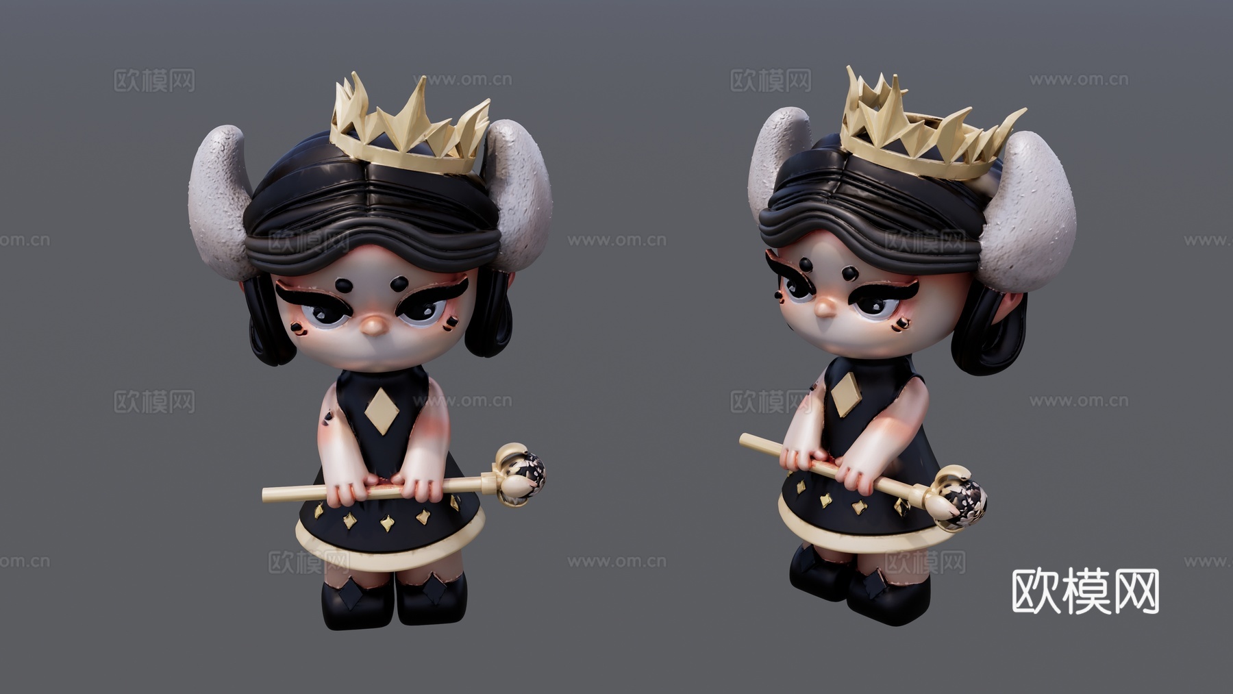 黑色衣服小魔女雕塑su模型