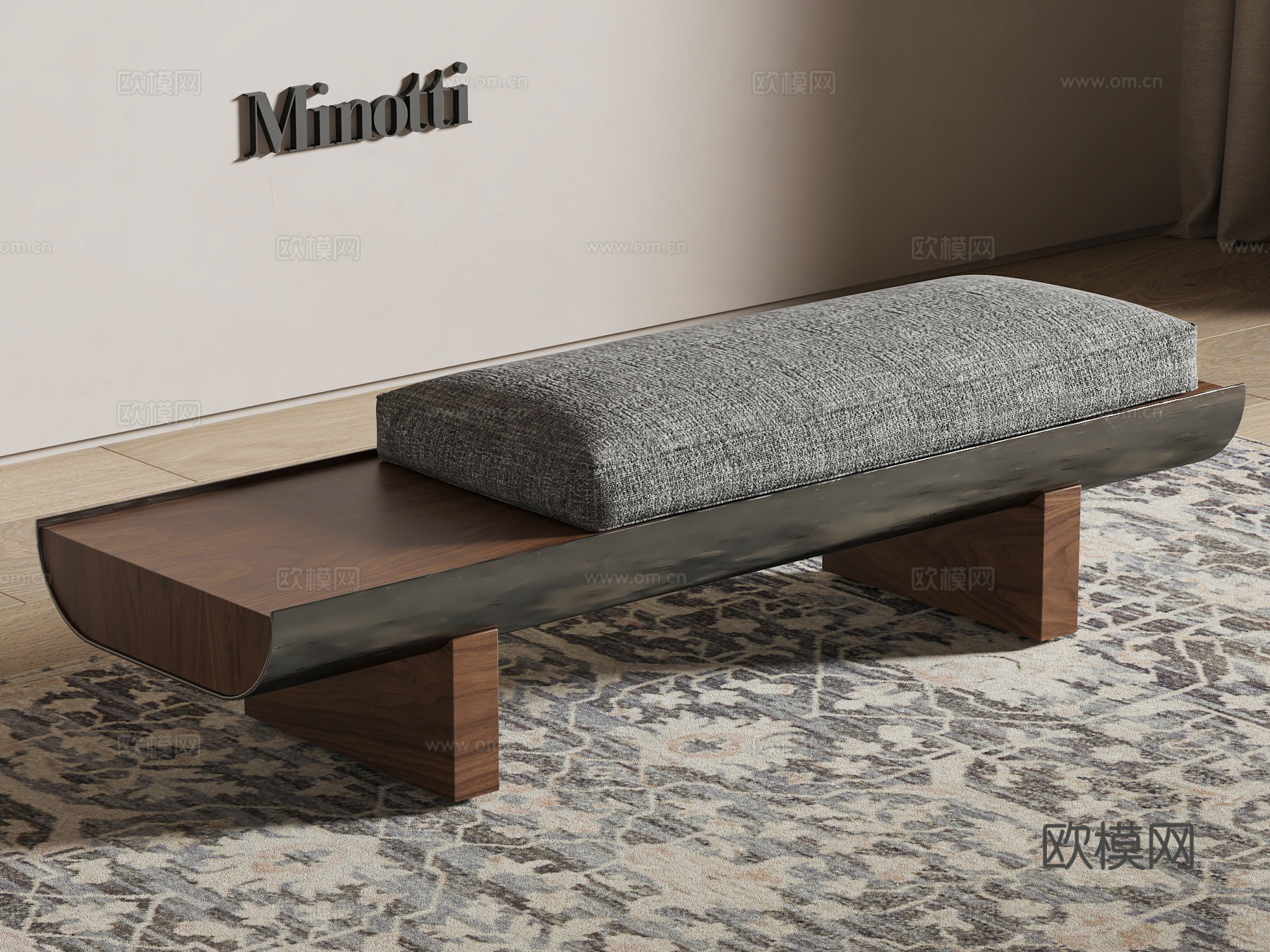 Minotti Pilotis中古长凳 条凳 床尾凳印花地毯su模型