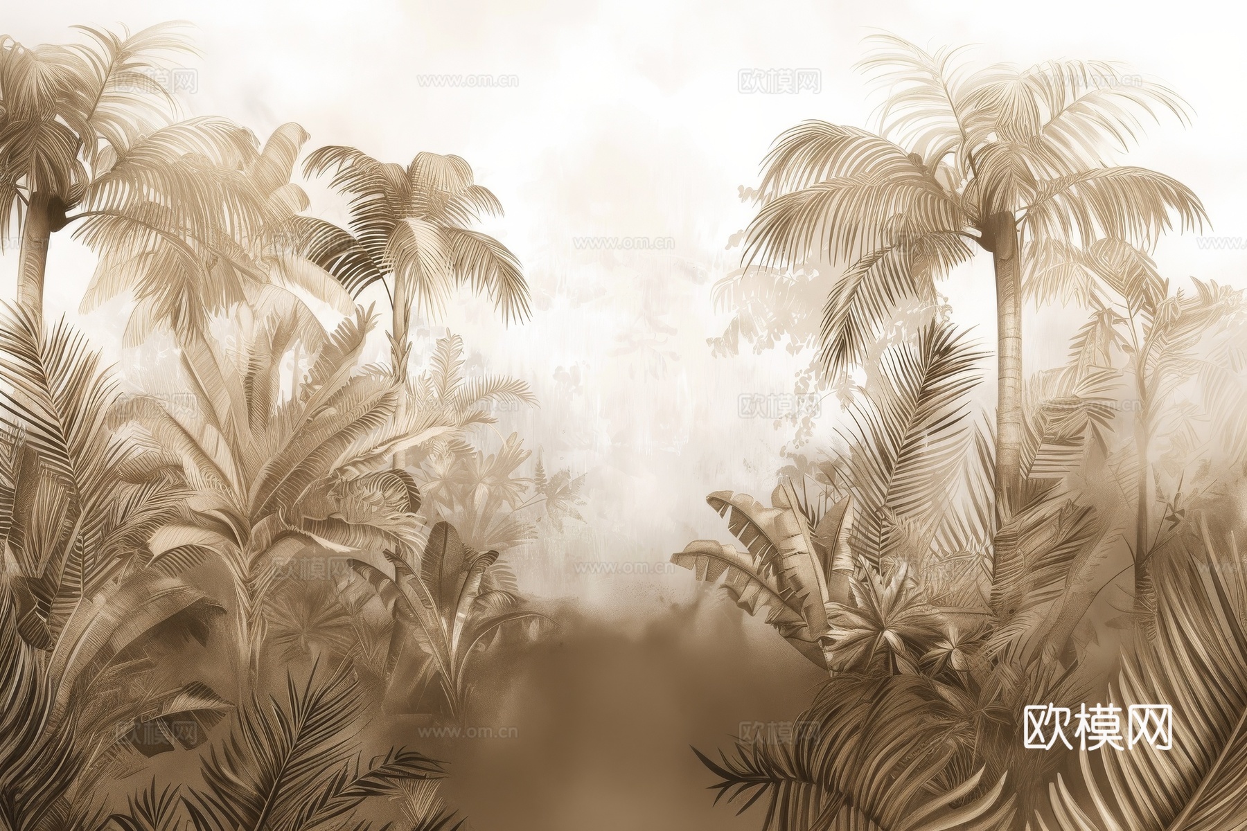 欧式田园热带雨林棕榈植物壁纸壁画