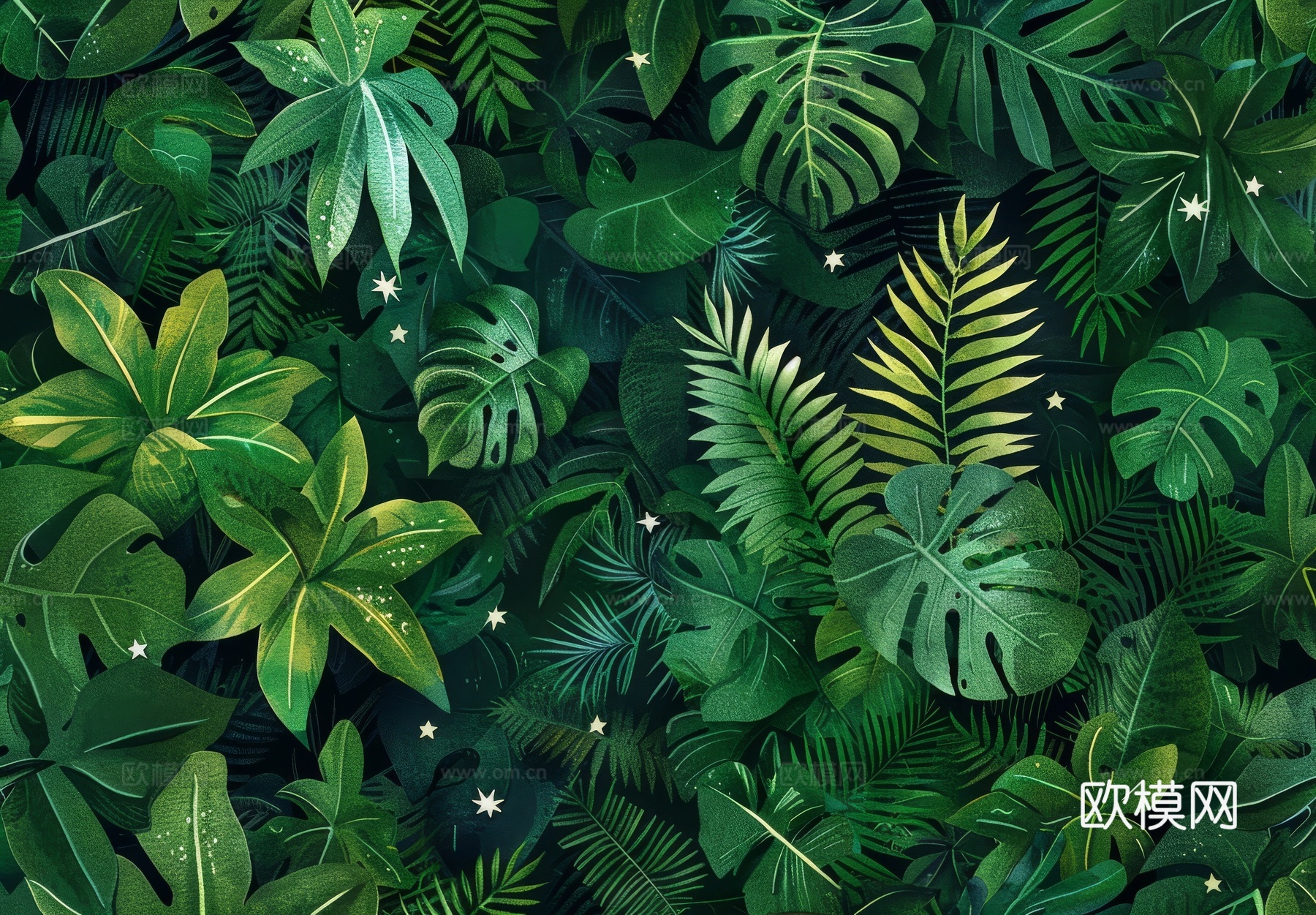 欧式田园热带雨林棕榈植物壁纸壁画下载（渲染图8）