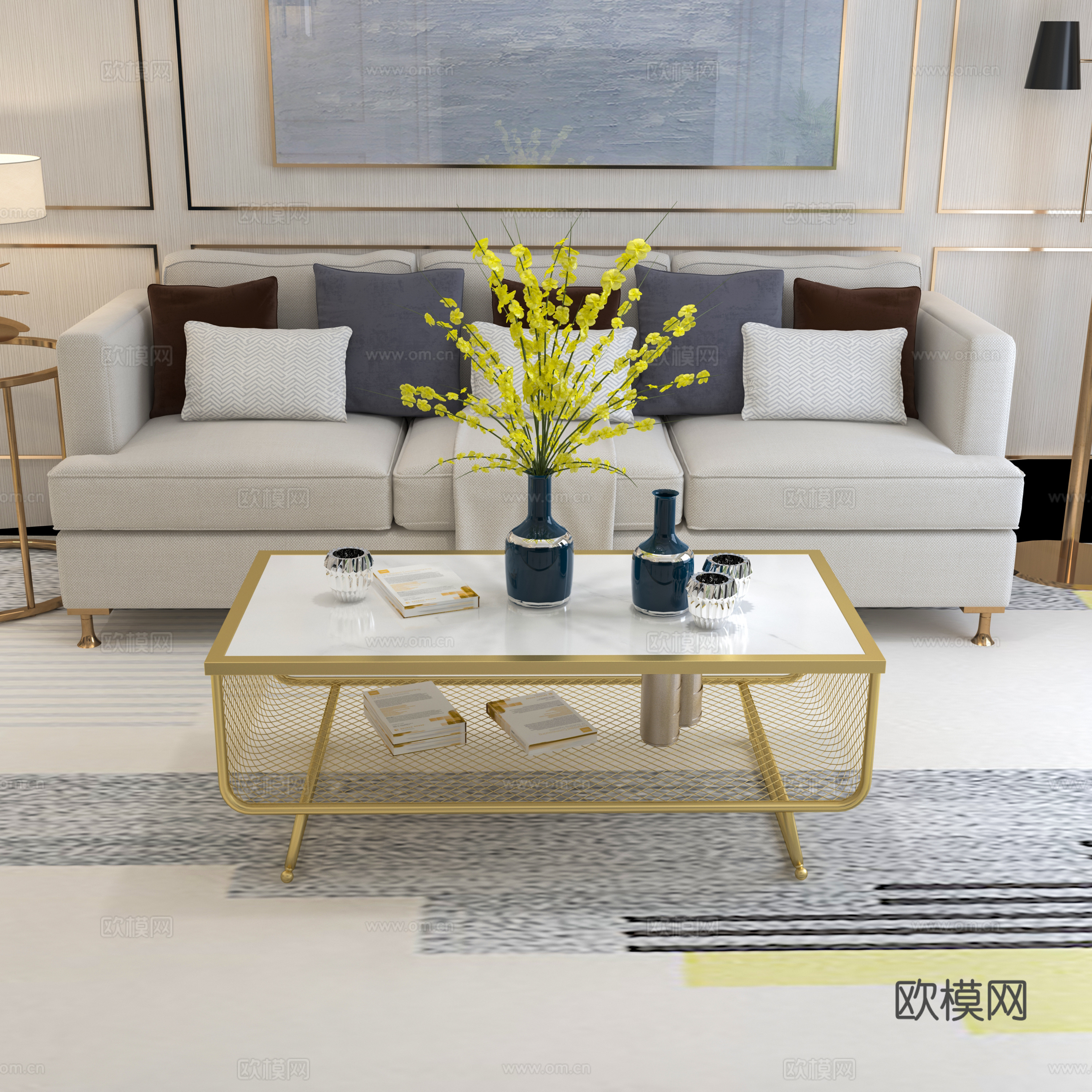 后现代客厅 沙发茶几 电视柜3d模型