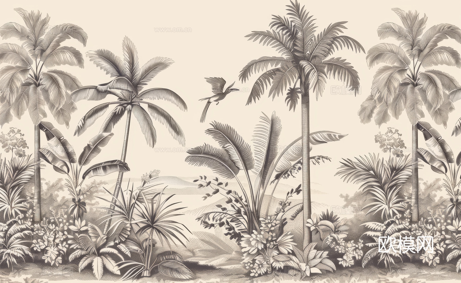 欧式田园热带雨林棕榈植物壁纸壁画