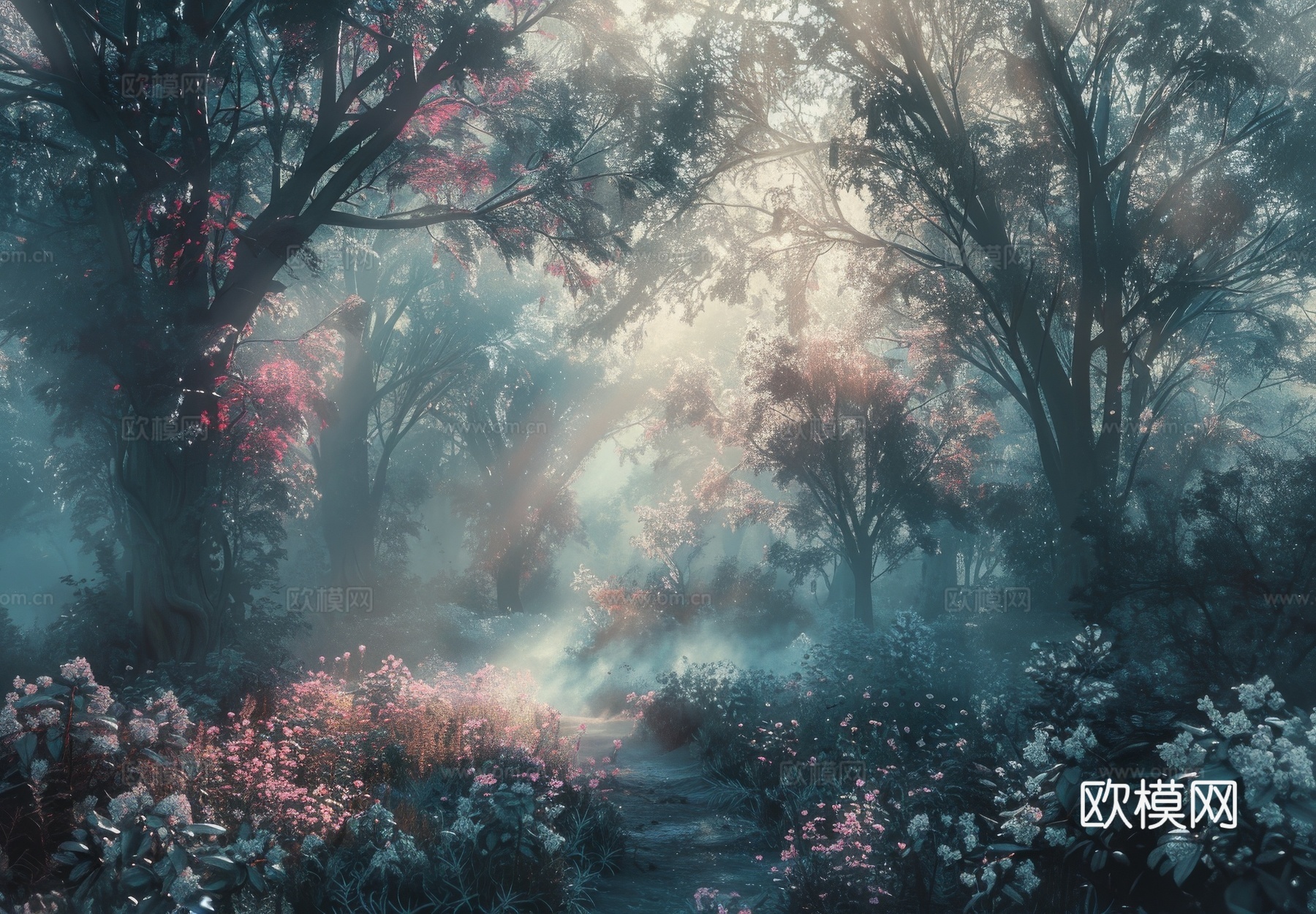 欧式田园热带雨林棕榈植物壁纸壁画下载（渲染图8）