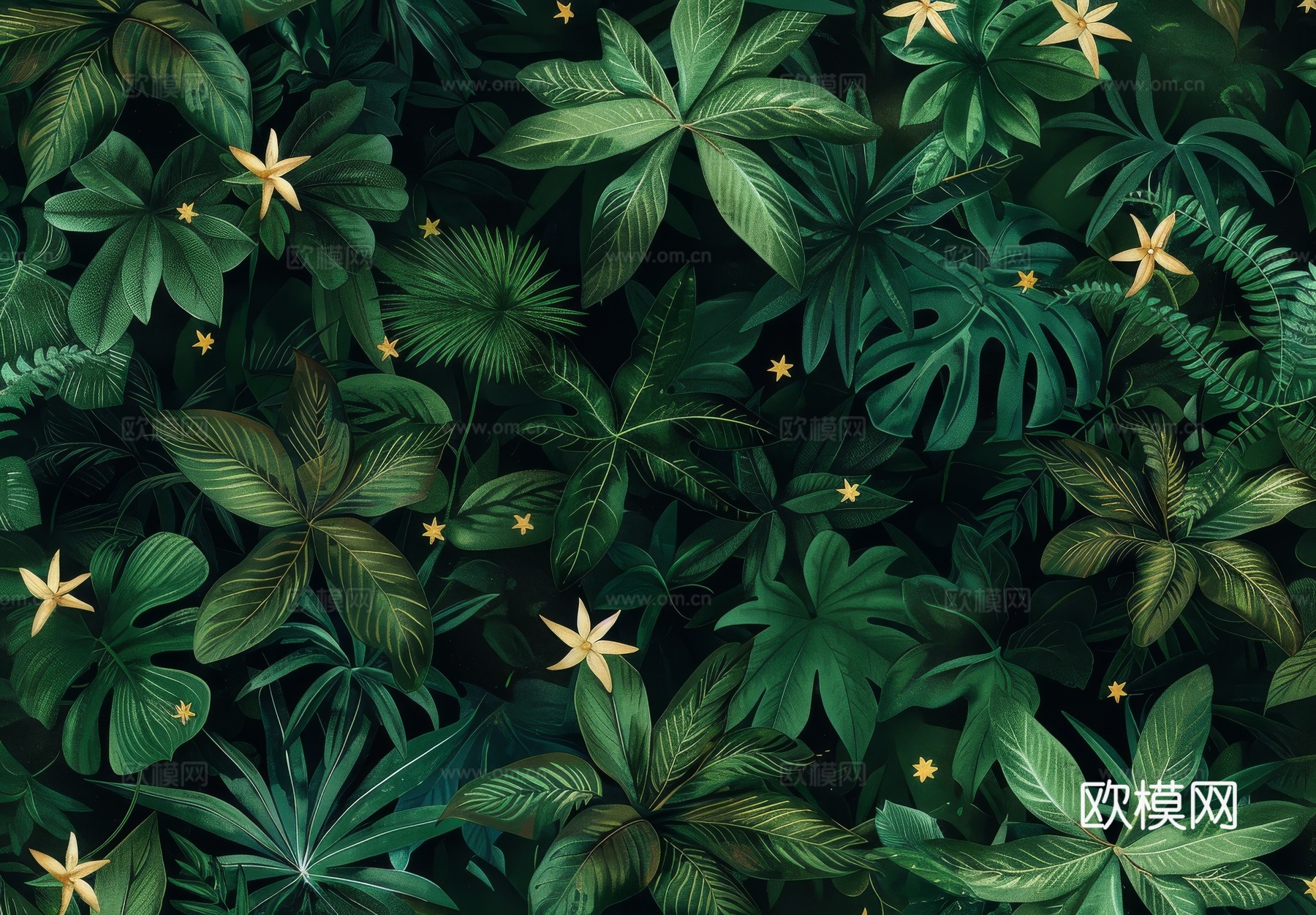 欧式田园热带雨林棕榈植物壁纸壁画下载（渲染图7）