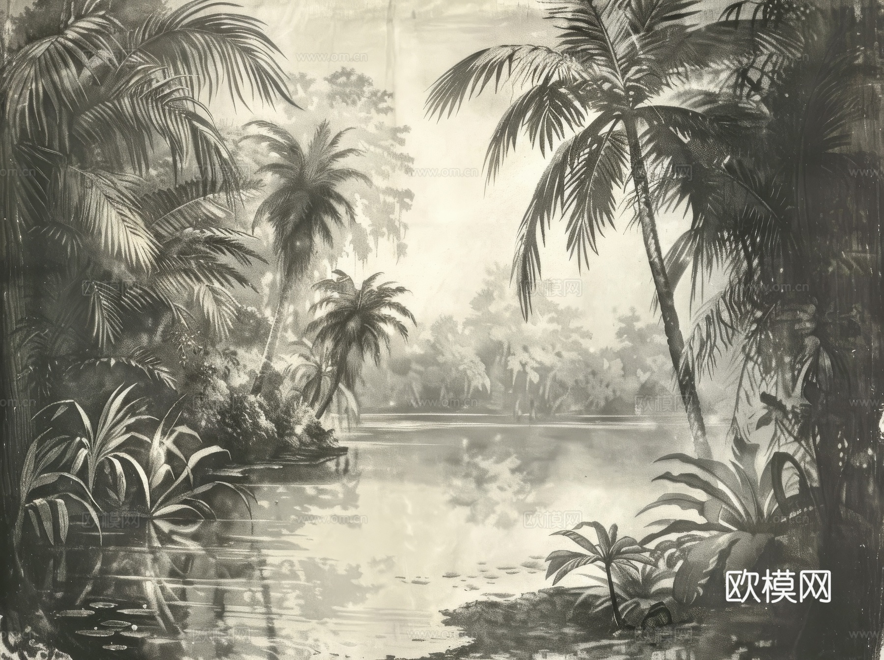 欧式田园热带雨林棕榈植物壁纸壁画
