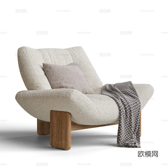 现代奶油风休闲椅 沙发椅 单人沙发 EMMI休闲沙发 羊羔绒3d模型下载