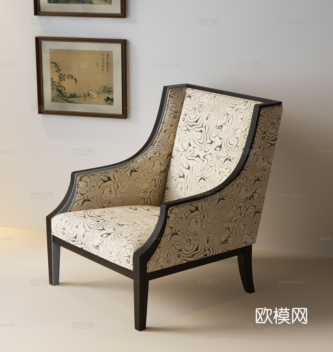现代美式中古复古休闲椅su模型