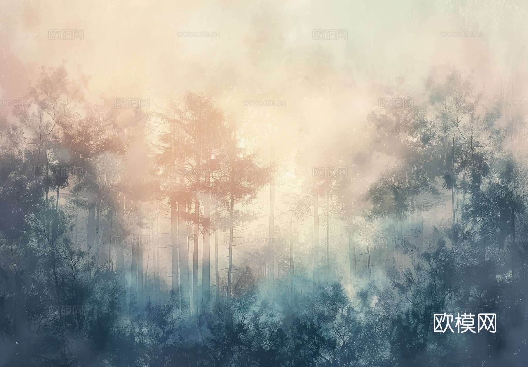 欧式田园热带雨林棕榈植物壁纸壁画下载（渲染图4）