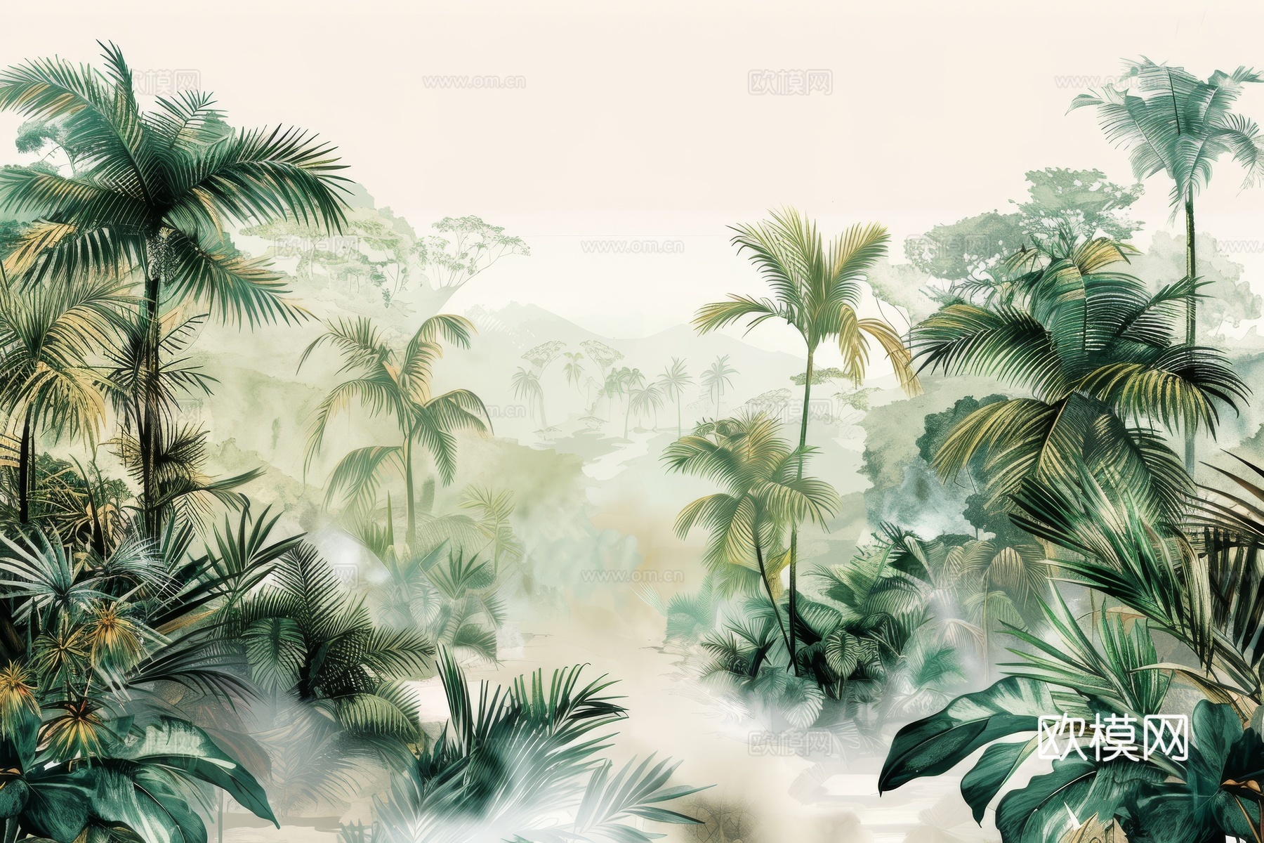 欧式田园热带雨林棕榈植物壁纸壁画