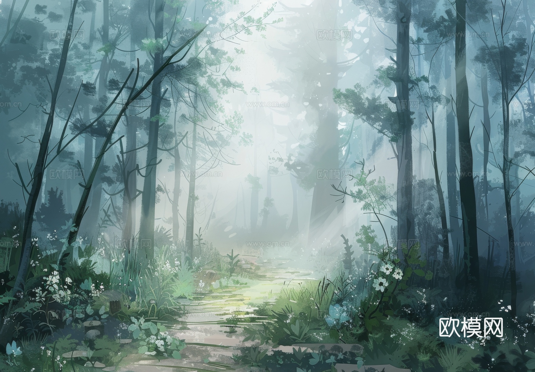 欧式田园热带雨林棕榈植物壁纸壁画