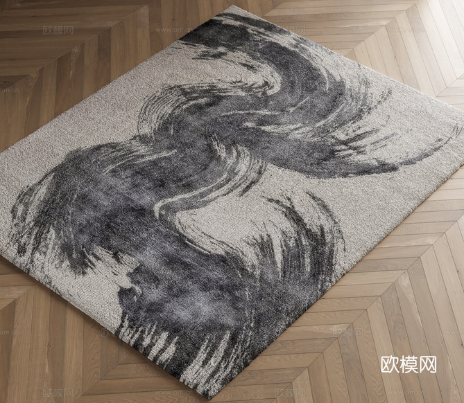 新中式地毯 扎染地毯 长方形地毯 布艺地毯 客厅地毯3d模型下载