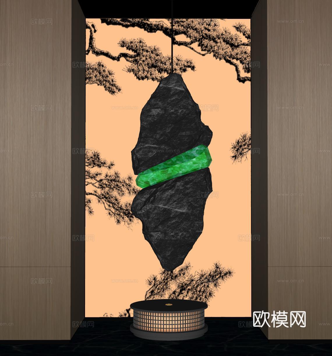 现代艺术装置 石头装置 悬浮石装置 石头雕塑su模型
