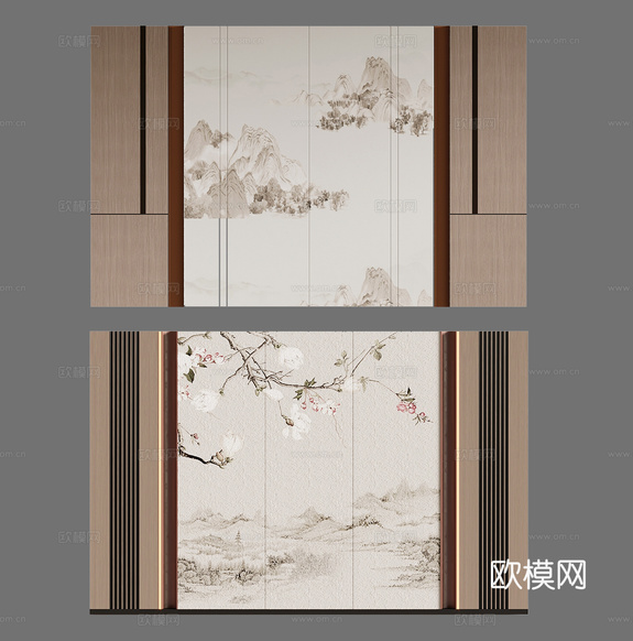背景墙 新中式背景墙 电视背景墙 沙发背景墙su模型下载(渲染图1)