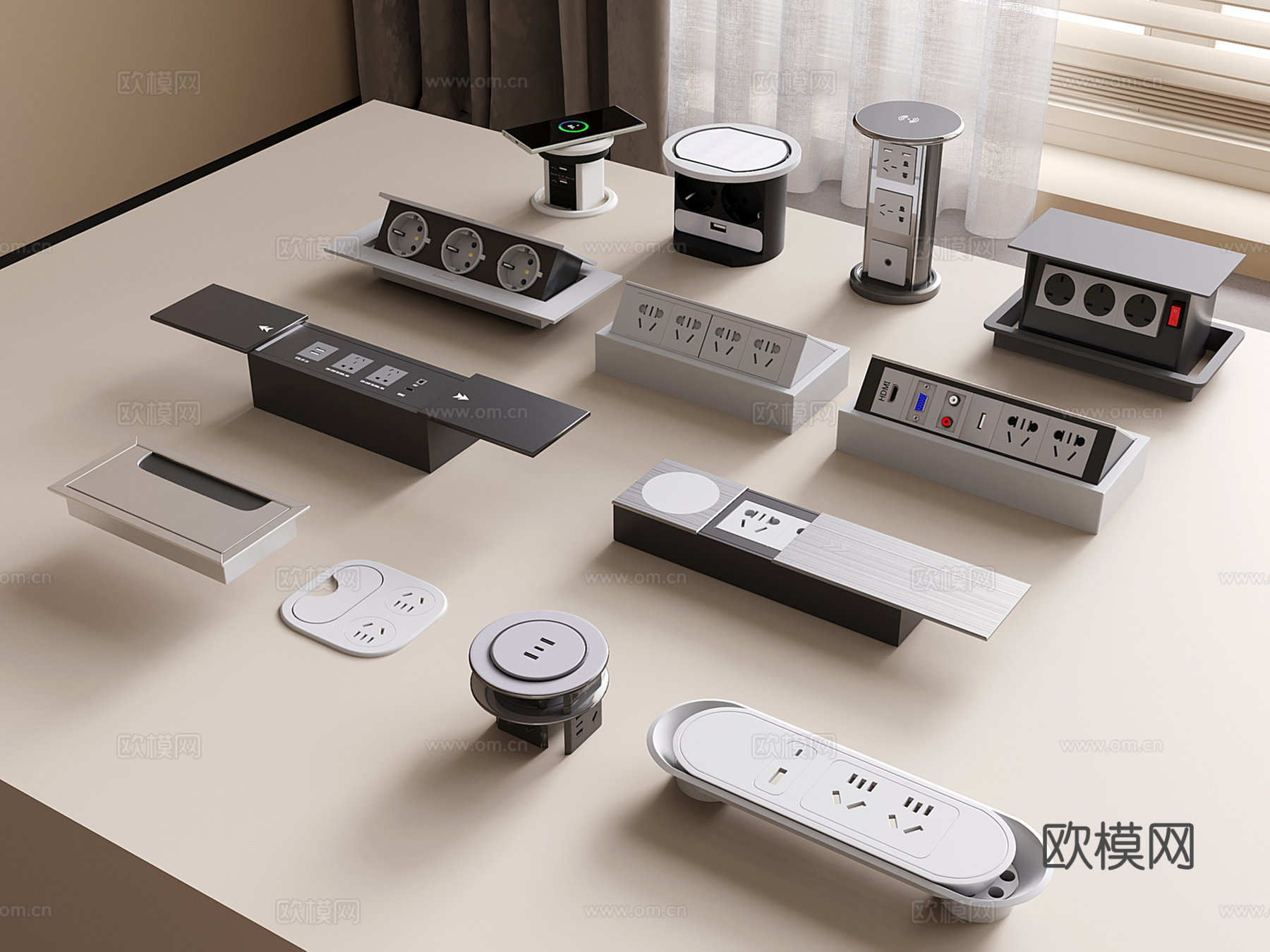 现代地插 暗插座 升降插座su模型