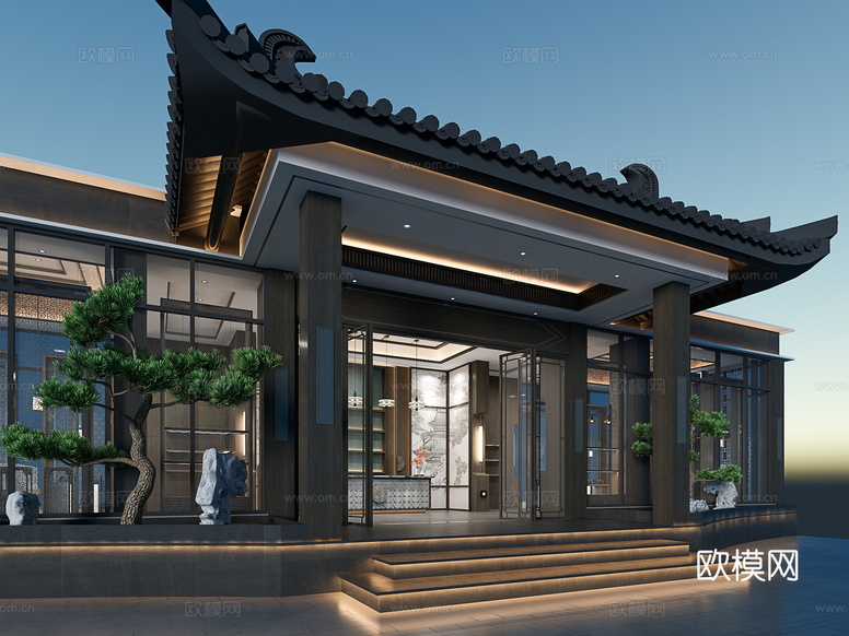 新中式品牌展厅3d模型下载(渲染图1)