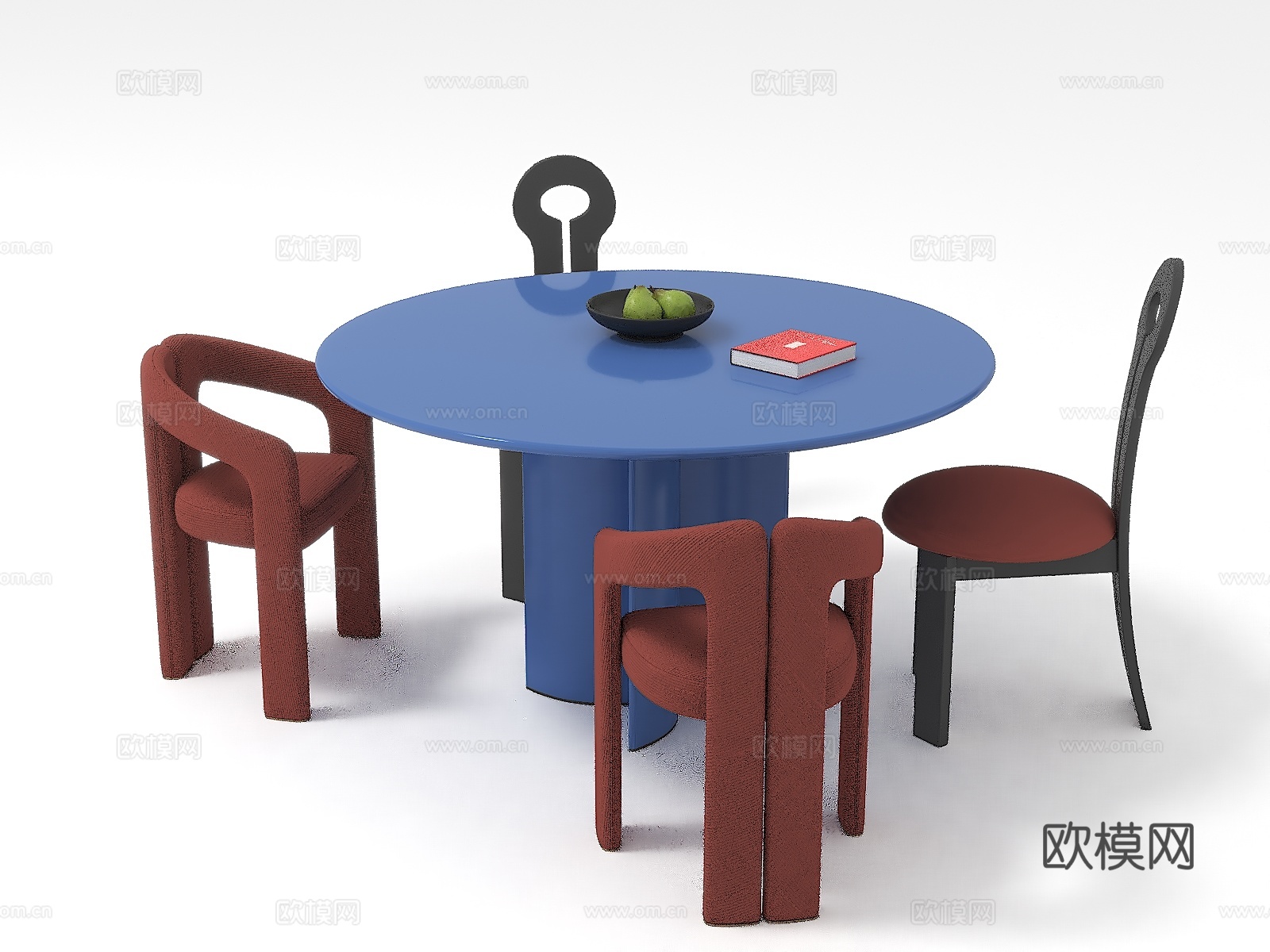 现代法式圆餐桌椅组合3d模型