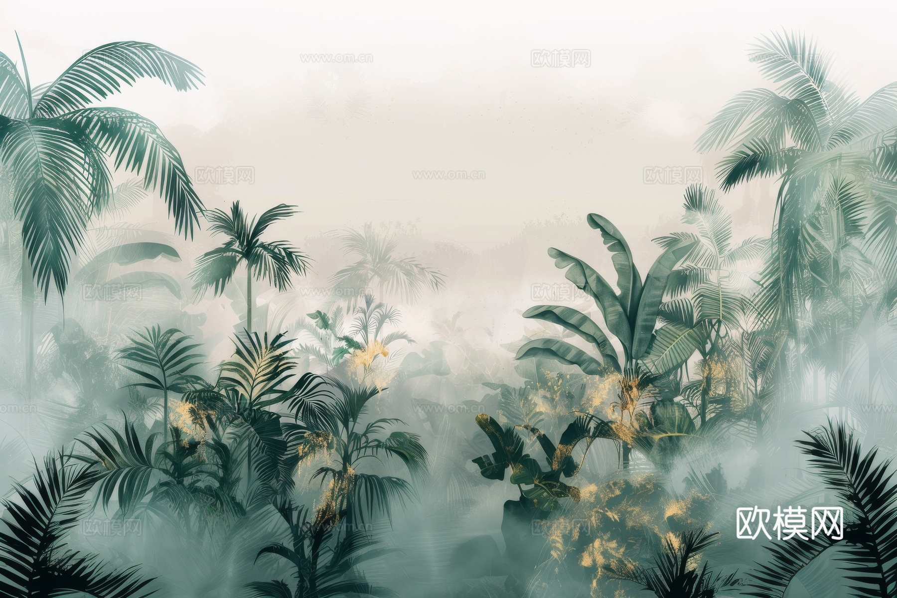 欧式田园热带雨林棕榈植物壁纸壁画