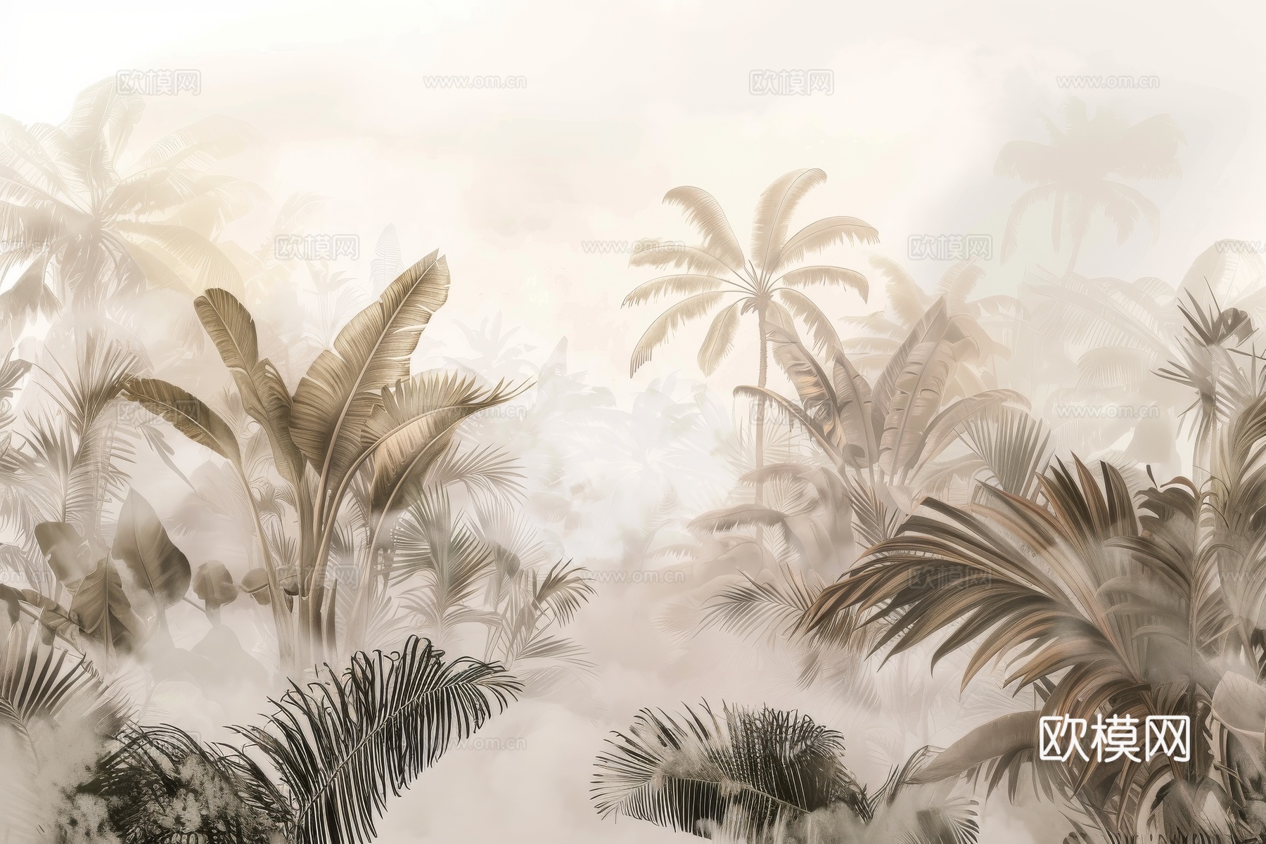 欧式田园热带雨林棕榈植物壁纸壁画