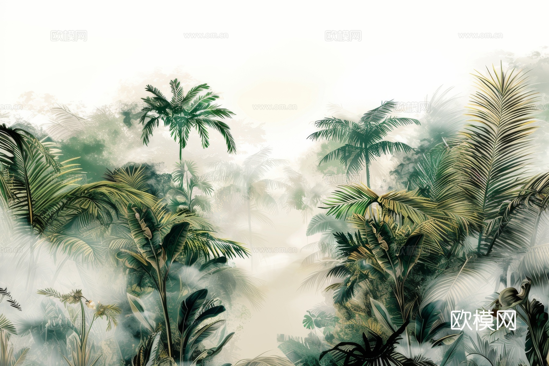 欧式田园热带雨林棕榈植物壁纸壁画