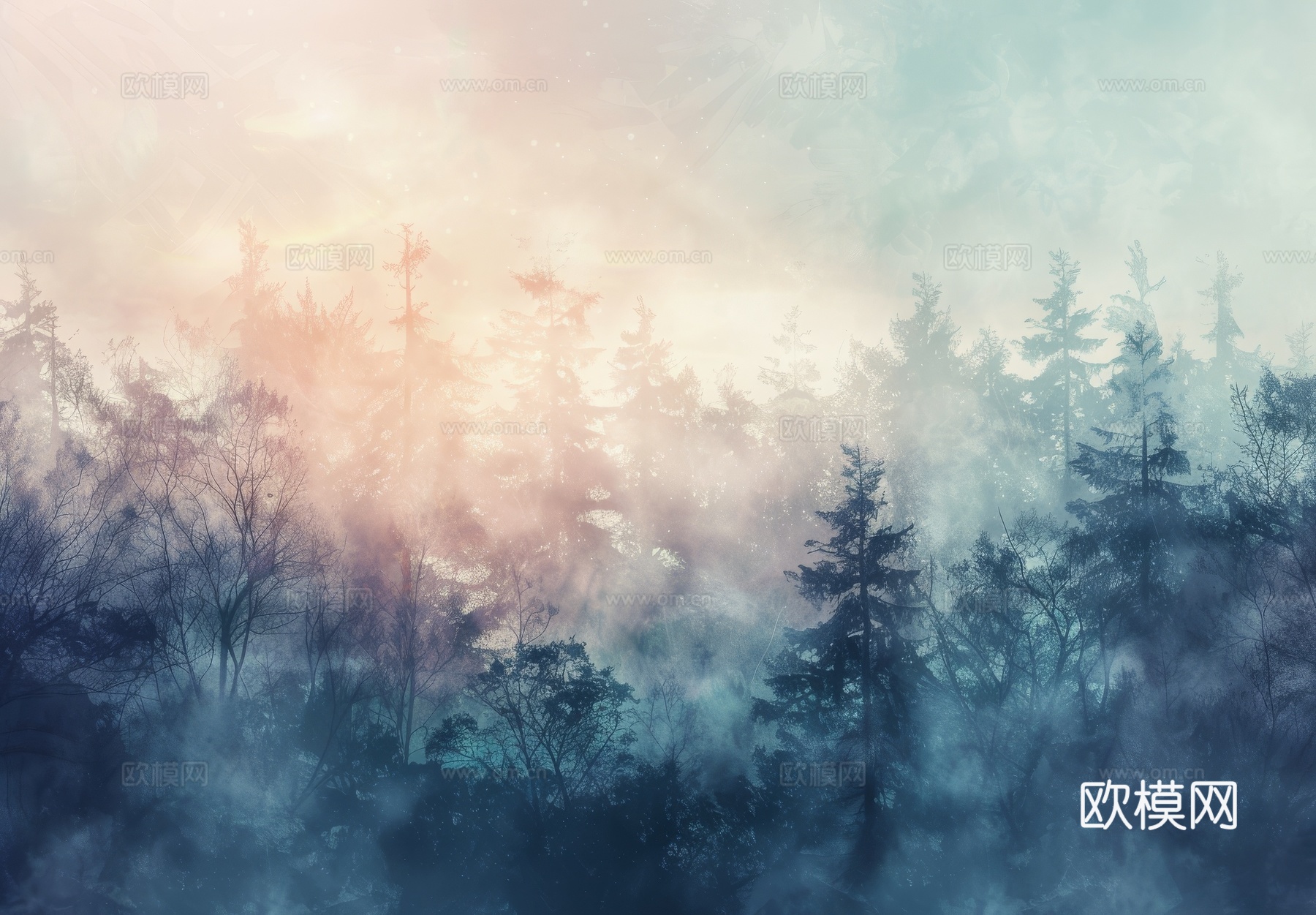 欧式田园热带雨林棕榈植物壁纸壁画下载（渲染图2）