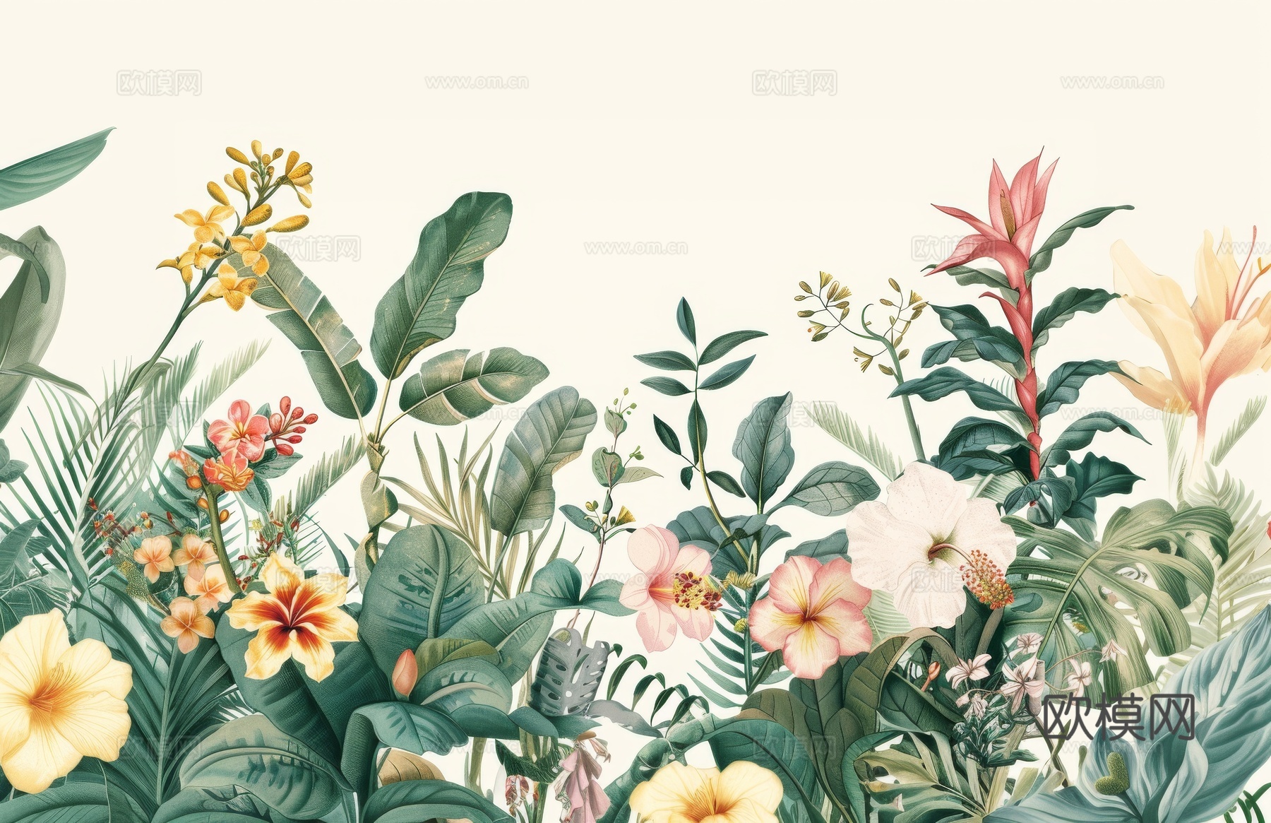 欧式田园热带雨林棕榈植物壁纸壁画