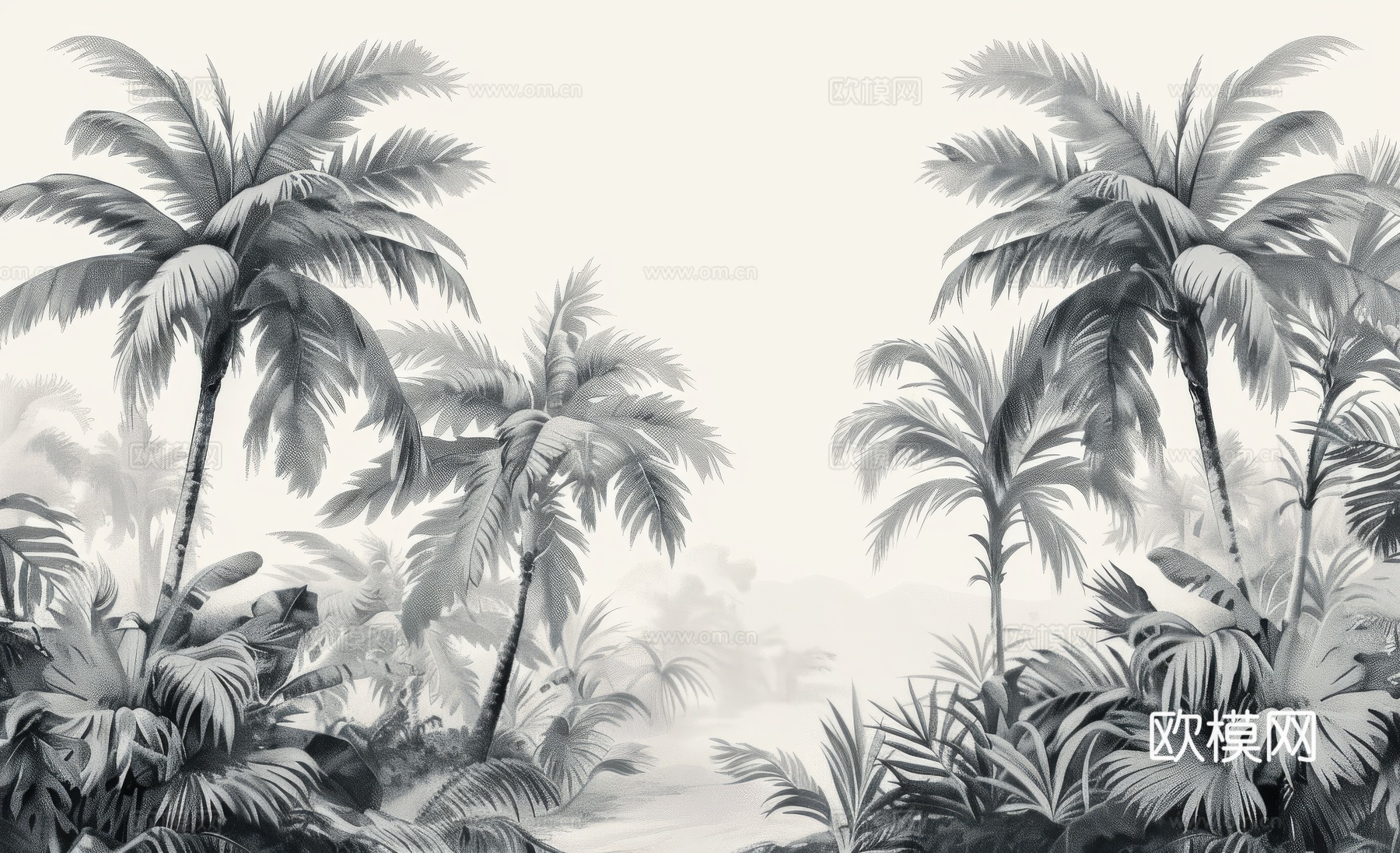 欧式田园热带雨林棕榈植物壁纸壁画下载（渲染图5）