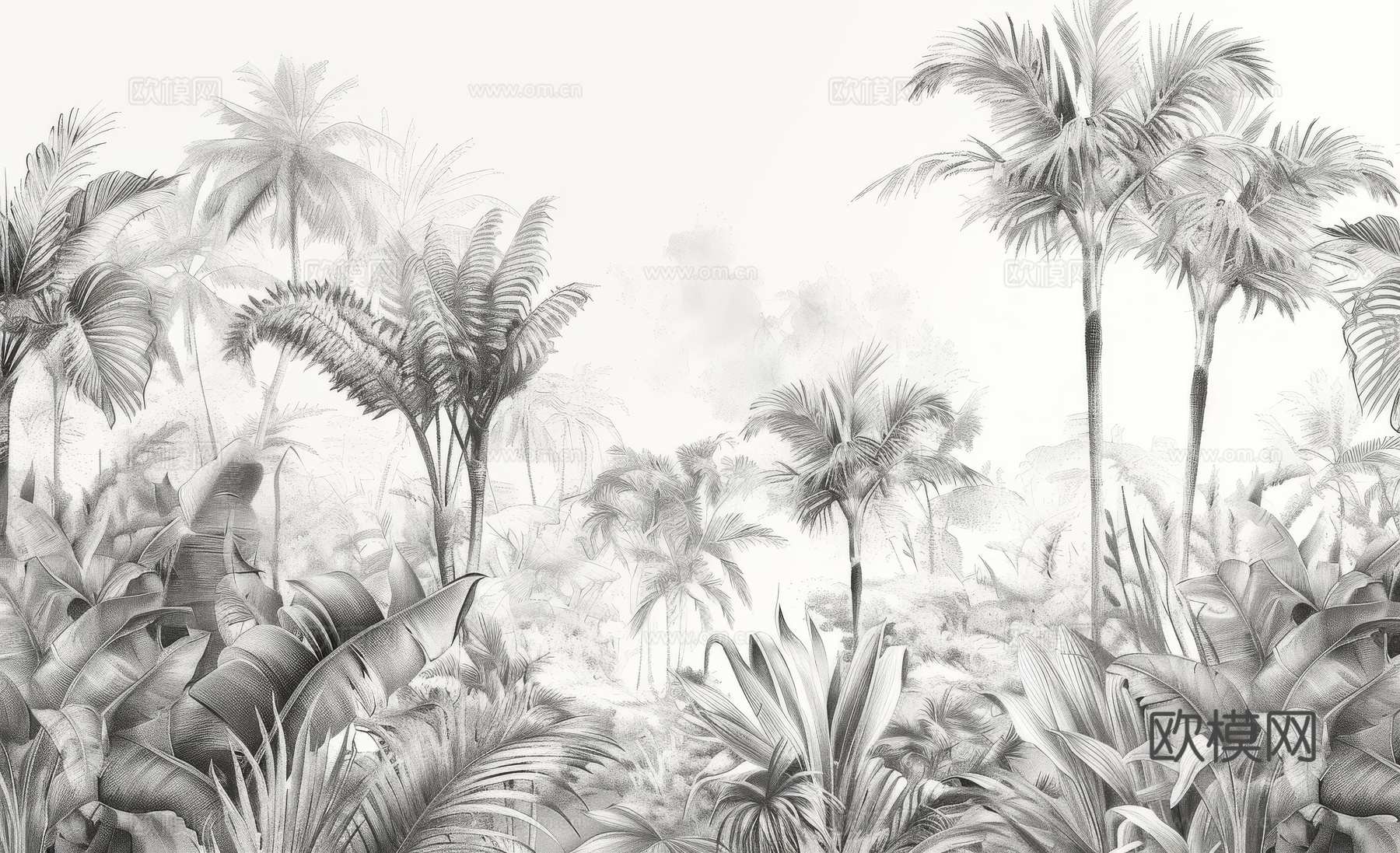 欧式田园热带雨林棕榈植物壁纸壁画