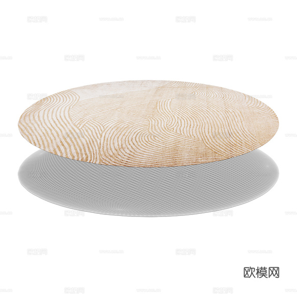新中式圆形布艺地毯3d模型下载(渲染图2)