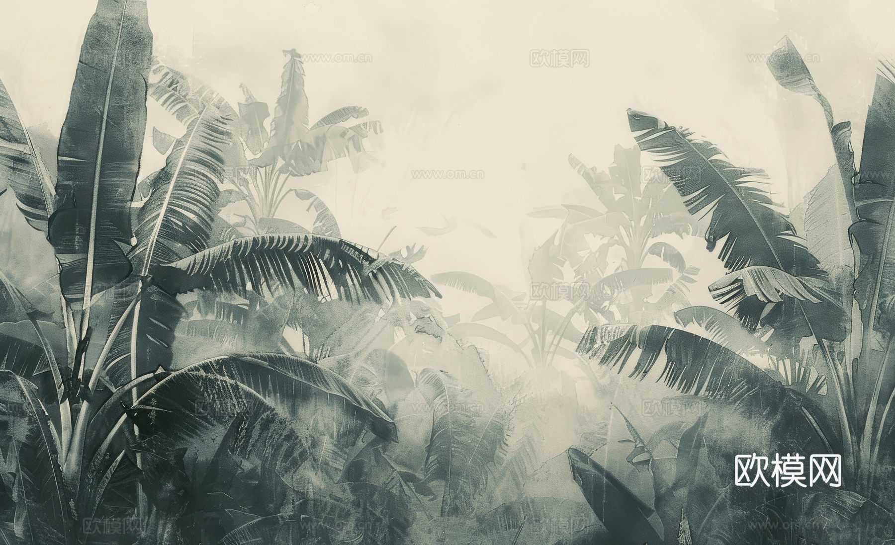 欧式田园热带雨林棕榈植物壁纸壁画下载（渲染图8）