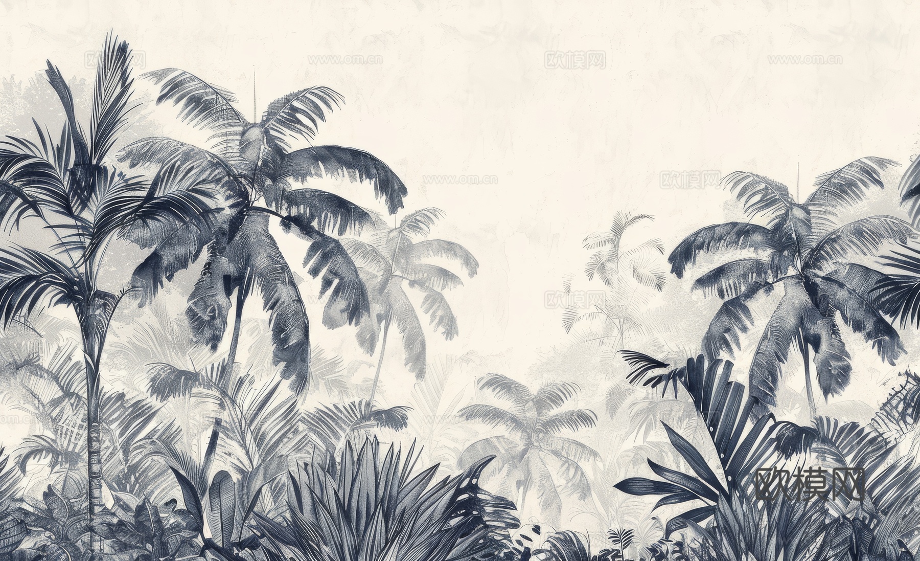 欧式田园热带雨林棕榈植物壁纸壁画