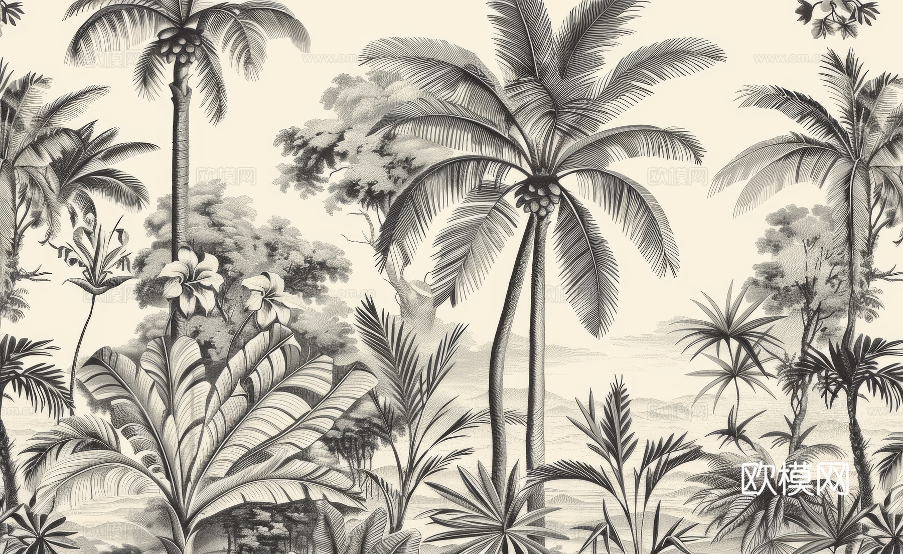 欧式田园热带雨林棕榈植物壁纸壁画