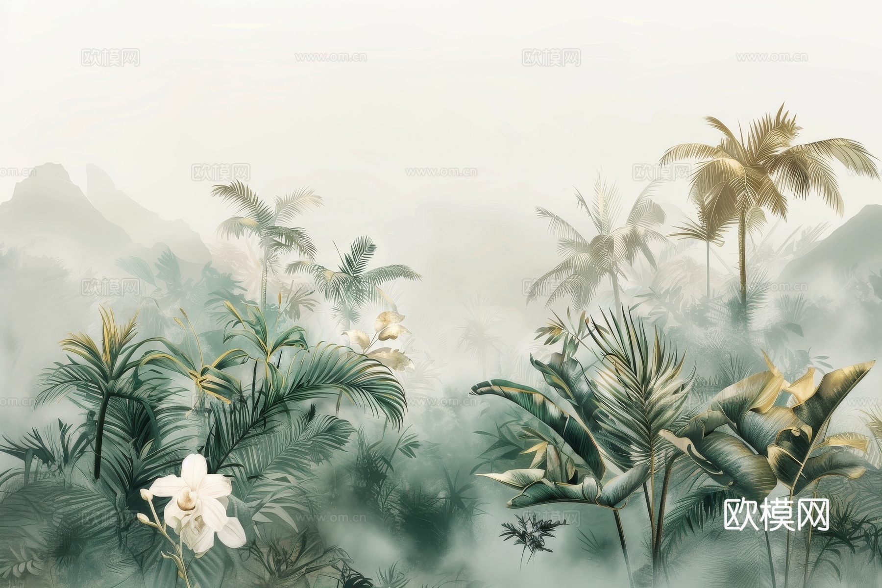 欧式田园热带雨林棕榈植物壁纸壁画