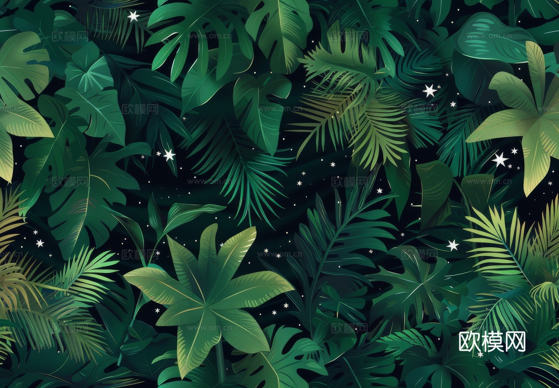 欧式田园热带雨林棕榈植物壁纸壁画下载（渲染图5）