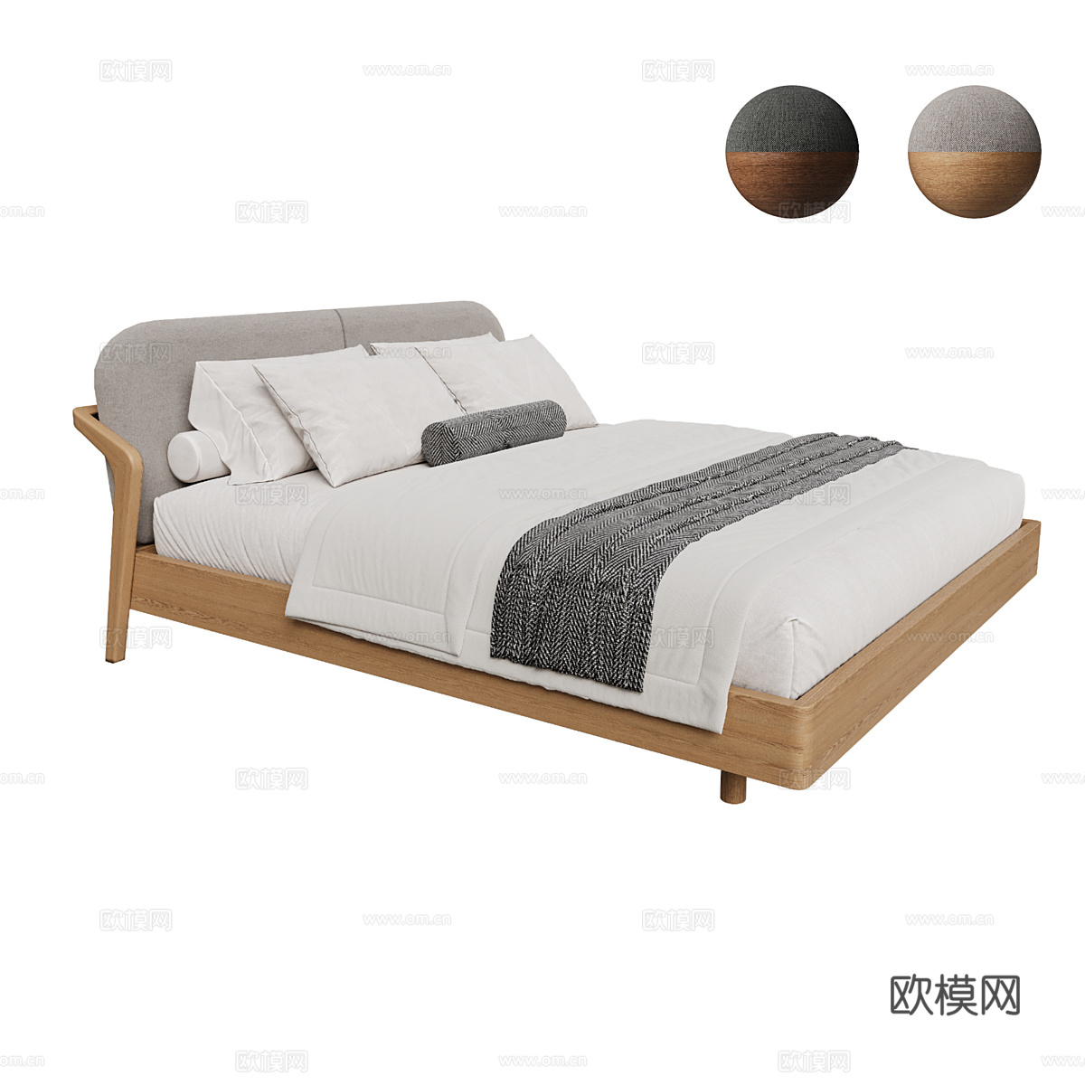 现代简约双人床 双人床 简约床 卧室床 抱枕3d模型