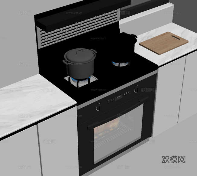 现代集成灶 烟机灶具su模型下载(渲染图2)