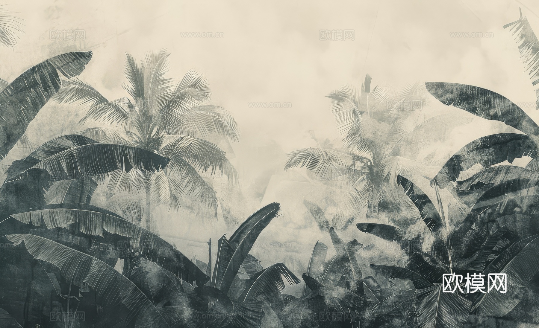 欧式田园热带雨林棕榈植物壁纸壁画下载（渲染图5）