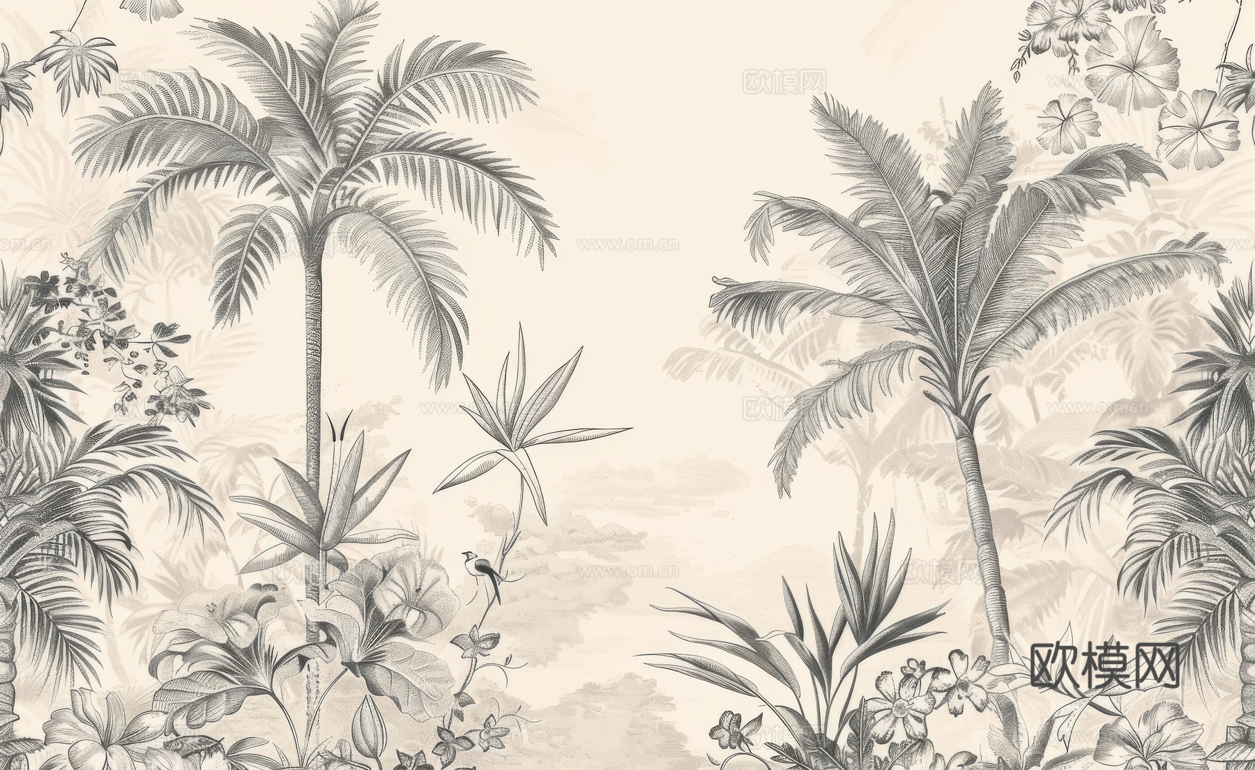 欧式田园热带雨林棕榈植物壁纸壁画