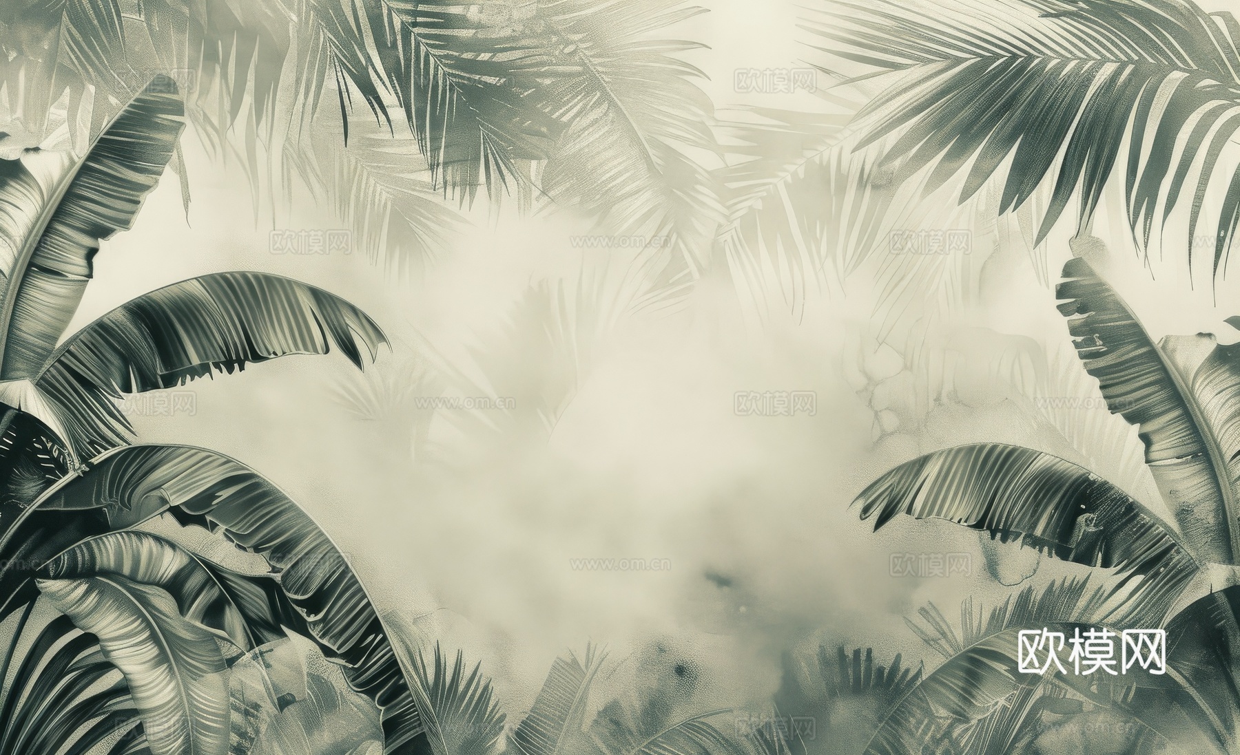 欧式田园热带雨林棕榈植物壁纸壁画下载（渲染图6）