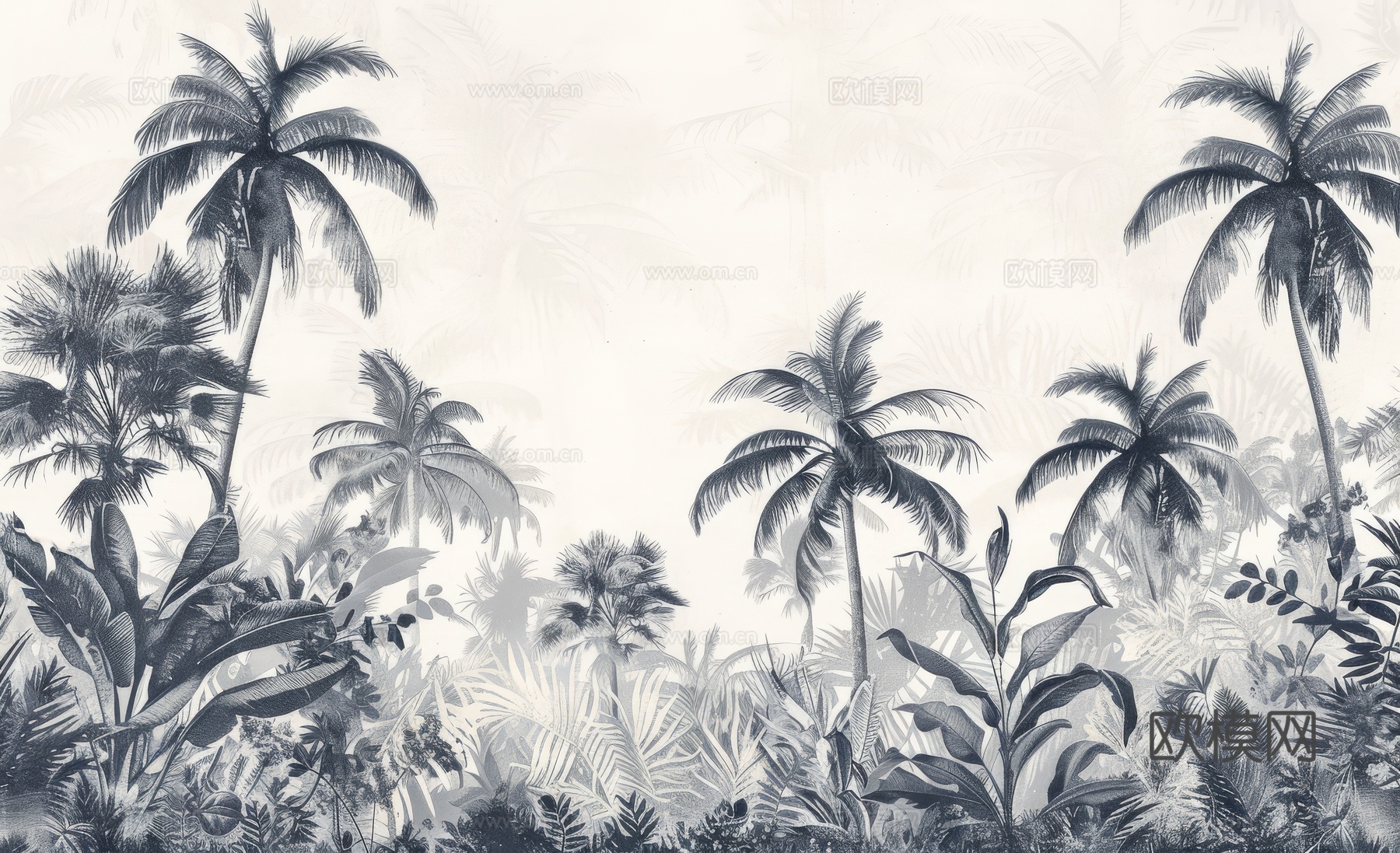 欧式田园热带雨林棕榈植物壁纸壁画