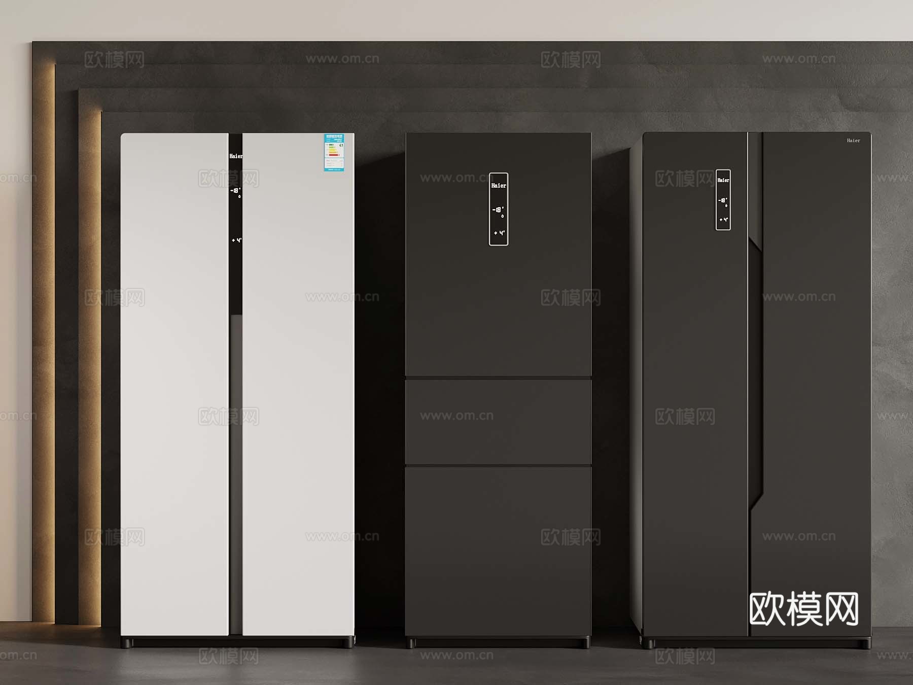 现代冰箱 双开门冰箱 三开门冰箱su模型