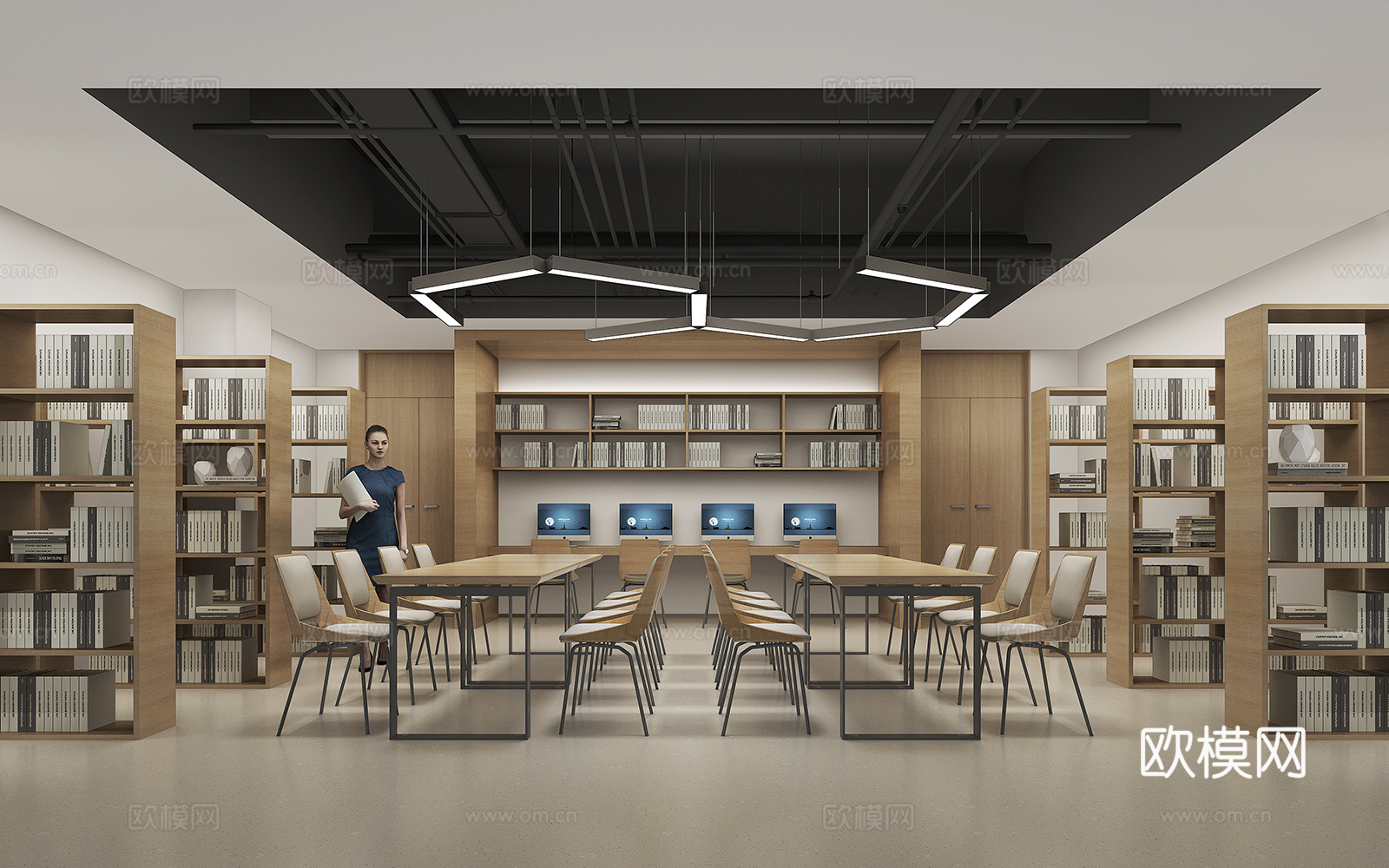 现代办公阅览室 现代学校阅览室3d模型