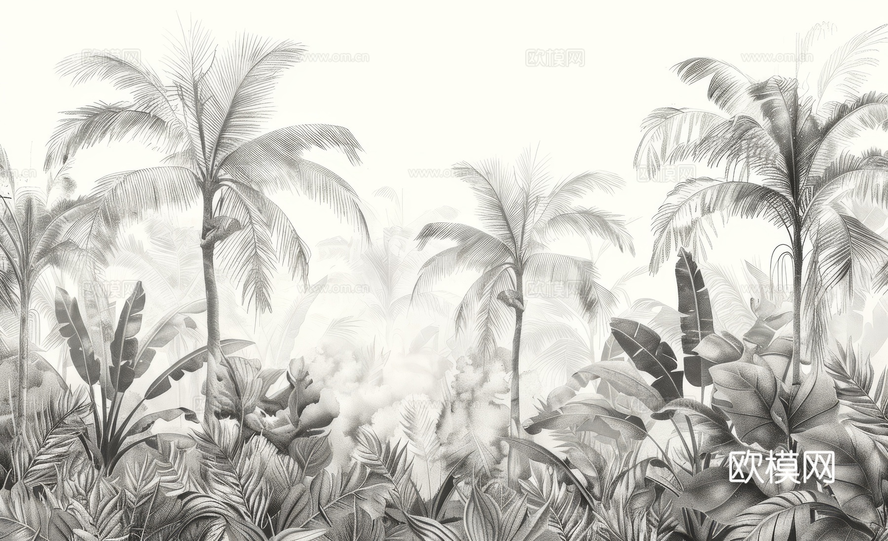 欧式田园热带雨林棕榈植物壁纸壁画