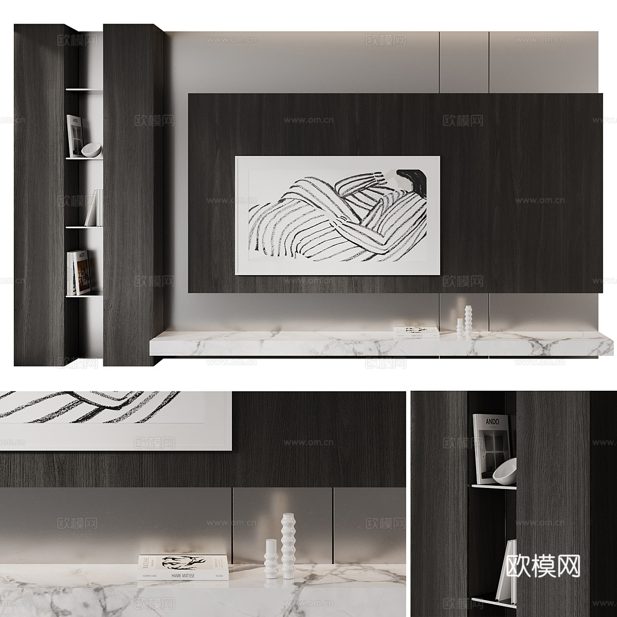现代意式极简电视背景墙3d模型