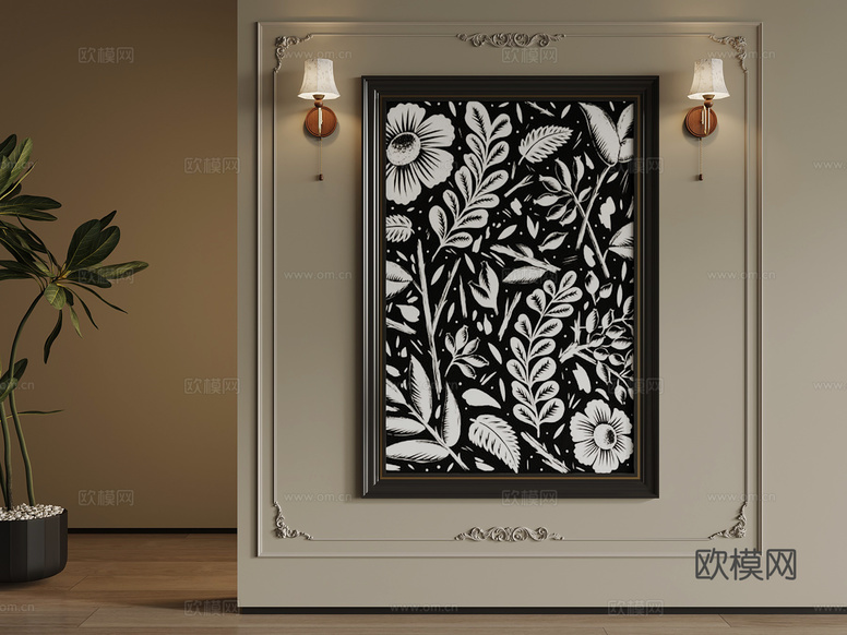 法式复古风挂画 装饰画 壁灯3d模型下载