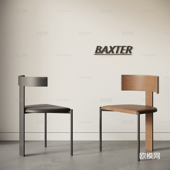 BAXTER 现代 意式 中古风 极简 单椅组合 餐椅 皮椅3d模型下载