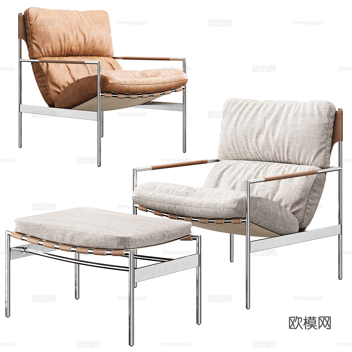 现代意式皮革布艺休闲椅3d模型