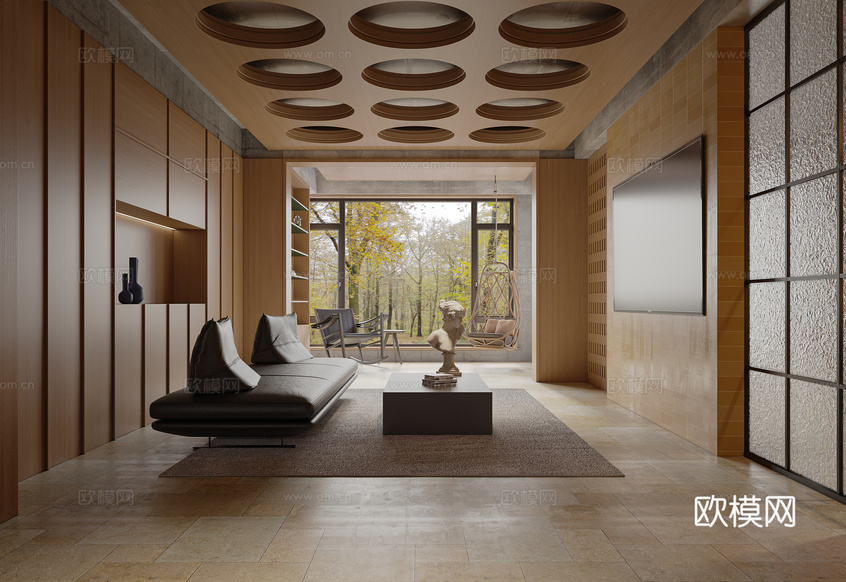 工业风原木小屋,客餐厅3d模型下载(渲染图5)